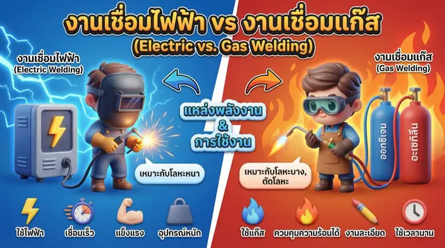 ข้อแตกต่างของ งานเชื่อมไฟฟ้าและงานเชื่อมแก๊ส