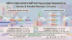 Infographic หลักการต่อวงจรความต้านทานแบบอนุกรมและวงจรขนาน