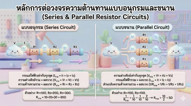 Infographic หลักการต่อวงจรความต้านทานแบบอนุกรมและวงจรขนาน