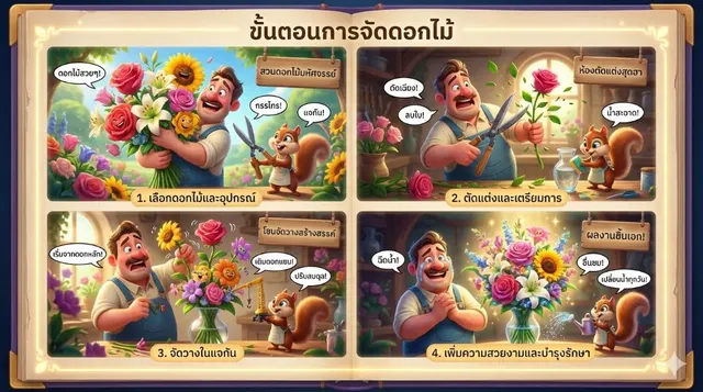 Infographic ขั้นตอนการจัดดอกไม้