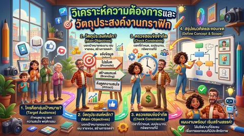 วิเคราะห์ความต้องการและวัตถุประสงค์งานกราฟิก