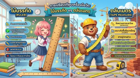 การเปรียบเที่ยบเครื่องมือวัดระหว่างตลับเมตรและไม้บรรทัด