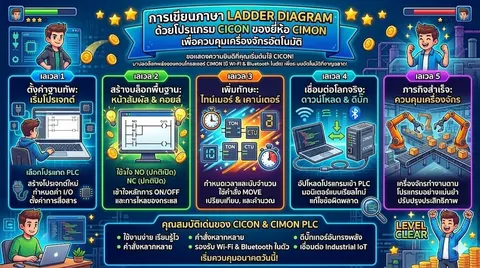 การเขียนภาษา Ladder diagram เพื่อควบคุมเครื่องจักรอัตโนมัติด้วยโปรแกรม Cicon ของยี่ห้อ Cimon