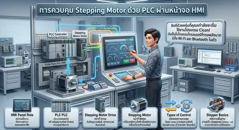 การควบคุม Stepping motor ด้วย PLC ผ่านหน้าจอ HMI