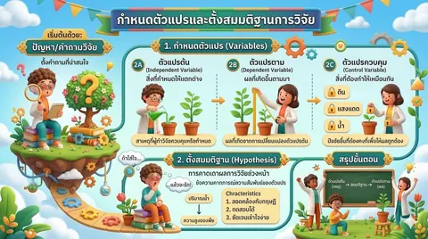 กำหนดตัวแปรและตั้งสมมติฐานการวิจัย