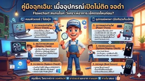 สแกนโรค: วิเคราะห์อาการ เปิดไม่ติด จอดำ