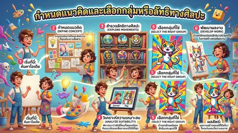 กำหนดแนวคิดและเลือกกลุ่มหรือลัทธิทางศิลปะ