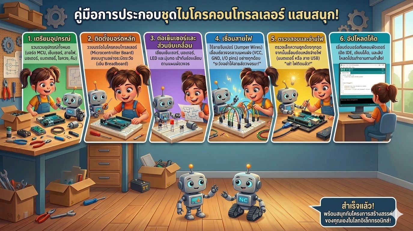 อินโฟกราฟฟิก การประกอบชุดไมโครคอนโทรลเลอร์