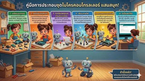 อินโฟกราฟฟิก การประกอบชุดไมโครคอนโทรลเลอร์
