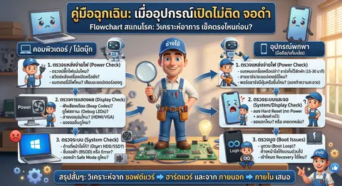 คู่มือฉุกเฉิน: เมื่ออุปกรณ์เปิดไม่ติด จอดำ