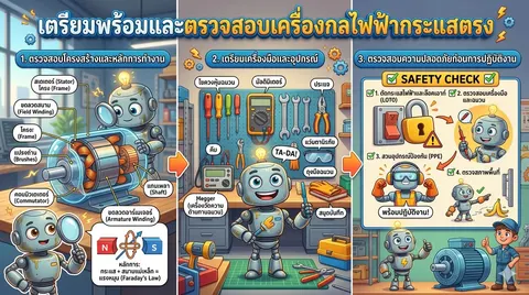 เตรียมพร้อมและตรวจสอบเครื่องกลไฟฟ้ากระแสตรง