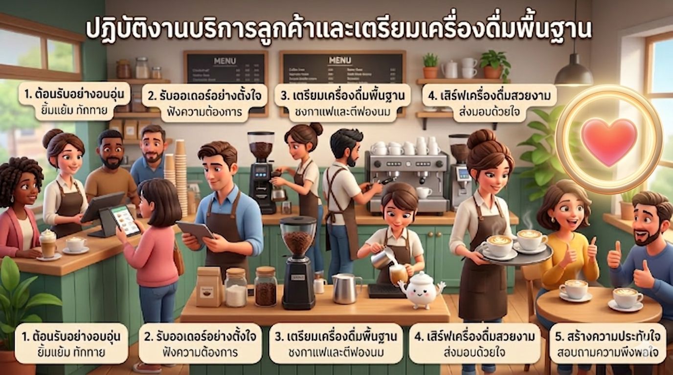 ปฏิบัติงานบริการลูกค้าและเตรียมเครื่องดื่มพื้นฐาน