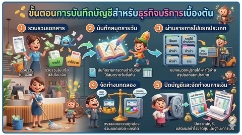 ขั้นตอนการบันทึกบัญชีสำหรับธุรกิจบริการเบื้องต้น