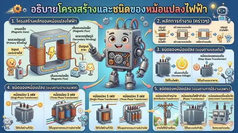 อธิบายโครงสร้างและชนิดของหม้อแปลงไฟฟ้า