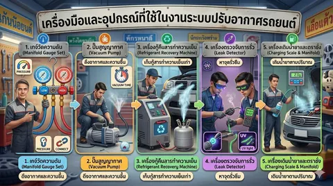 เครื่องมือและอุปกรณ์ในงานระบบปรับอากาศรถยนต์