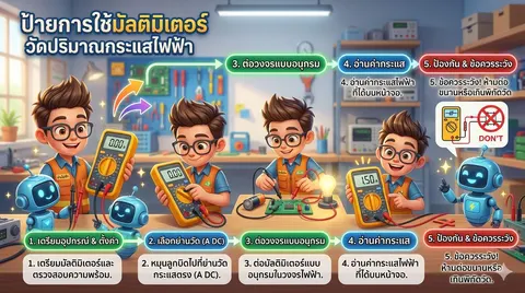 การใช้มัลติมิตเตอร์วัดปริมาณกระแสไฟฟ้า