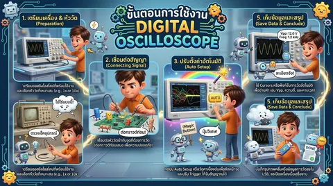 ขั้นตอนการใช้งาน digital oscilloscope