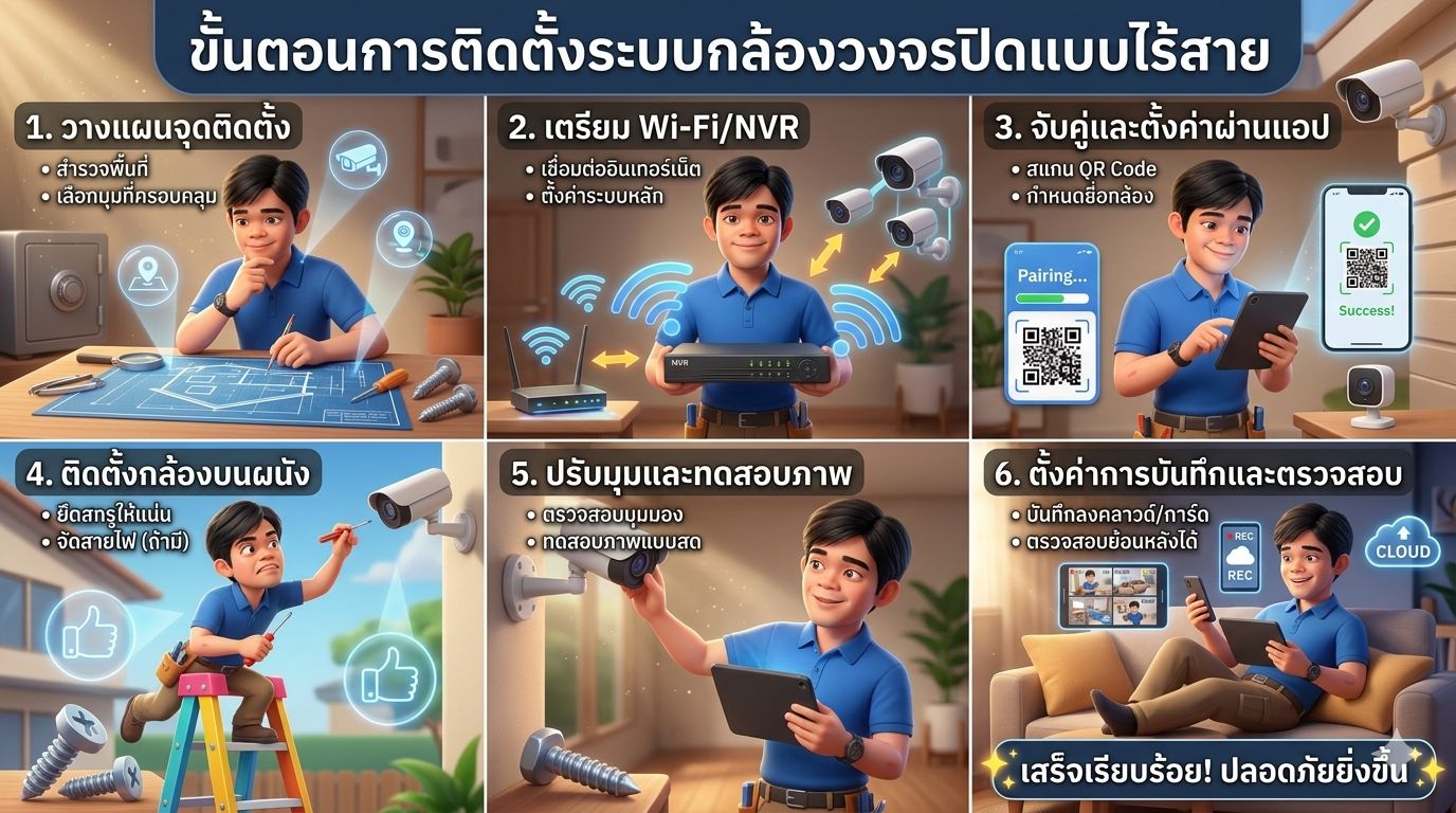 ขั้นตอนการติดตั้งระบบกล้องวงจรปิดแบบไร้สาย