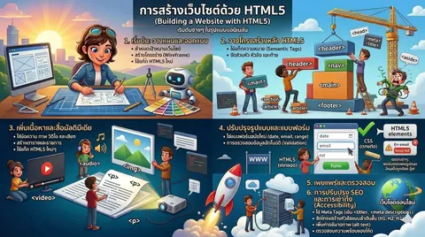 การสร้างเว็บไซค์ด้วย HTML 5
