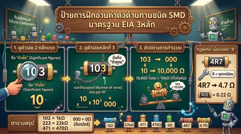 การอ่านค่าตัวต้านทานแบบ SMD ตามมาตรฐาน EIA 3 หลัก