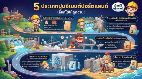 Infographic-ประเภทปูนซีเมนต์ปอร์ตแลนด์ 5 ประเภท