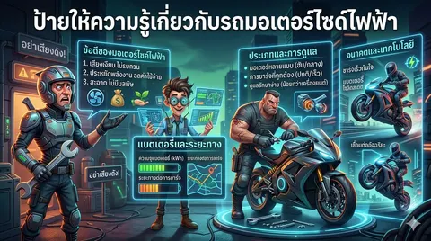 ป้ายให้ความรู้เกี่ยวกับรถมอเตอร์ไซด์ไฟฟ้า
