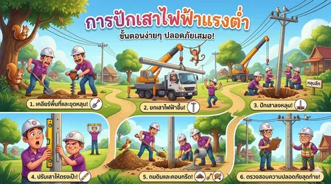 การปักเสาไฟฟ้าแรงต่ำ