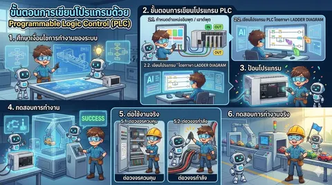 ขั้นตอนการเขียนโปรแกรมด้วย Programmable logic control (PLC)