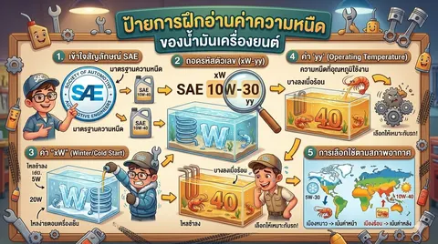 ป้ายการฝึกอ่านค่าความหนืดของน้ำมันเครื่องยนต์ 