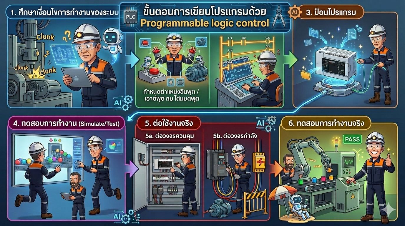 ขั้นตอนการเขียนโปรแกรมด้วย Programmable logic control