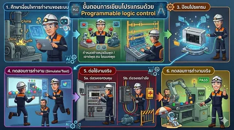 ขั้นตอนการเขียนโปรแกรมด้วย Programmable logic control