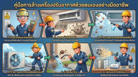 การล้างเครื่องปรับอากาศด้วยตนเองแบบมืออาชีพ