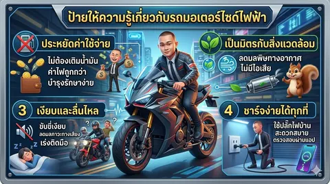 ป้ายให้ความรู้เกี่ยวกับรถมอเตอร์ไซด์ไฟฟ้า