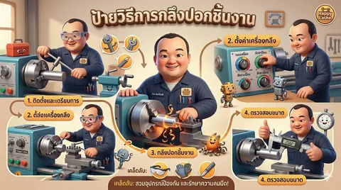 ป้ายวิธีการตกร่องชิ้นงาน