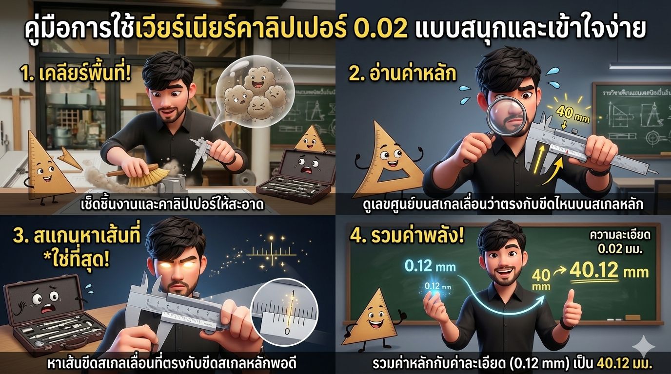 การใช้เวียร์เนียร์คาลิปเปอร์ 0.02