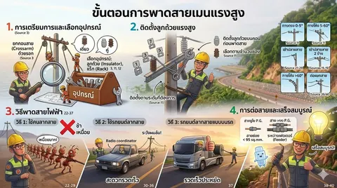 ขั้นตอนการพาดสายเมนแรงสูง