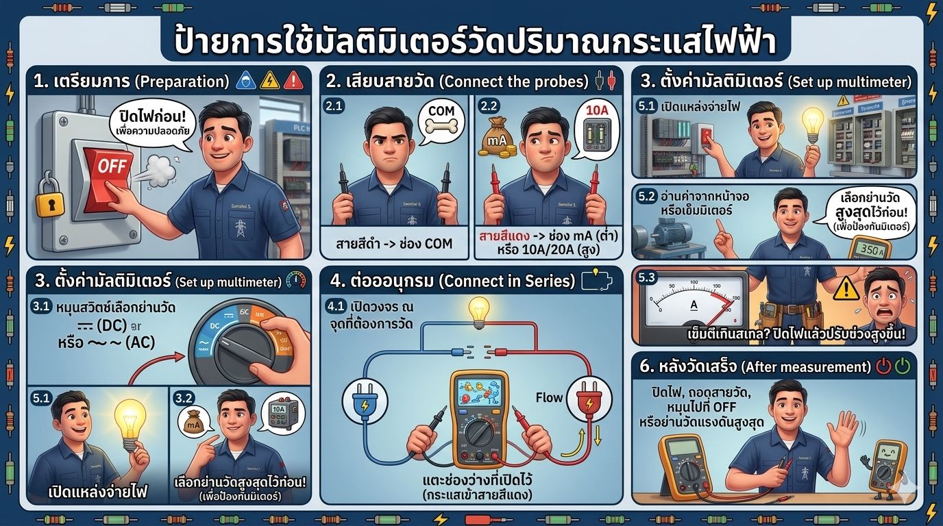 การใช้งานมัลติมิเตอร์วัดปริมาณกระแสไฟฟ้า