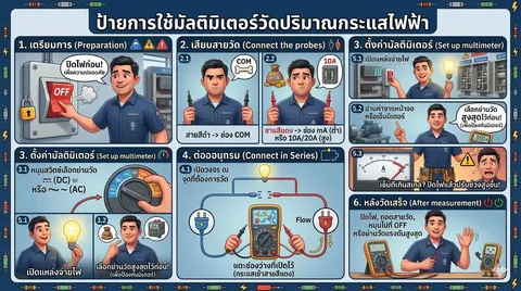 การใช้งานมัลติมิเตอร์วัดปริมาณกระแสไฟฟ้า