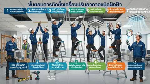 ขั้นตอนการติดตั้งเครื่องปรับอากาศแบบฝังฝ้า