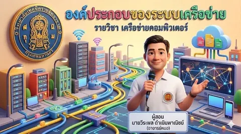ภาพหน้าปกสไลด์เรื่อง "องค์ประกอบของระบบเครือข่าย"