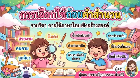 หน้าปกสไลด์ เรื่องการใช้ถ้อยคำสำนวน