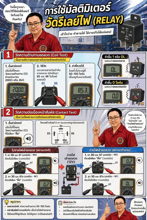 การใช้มัลติมิเตอร์ตรวจเช็ครีเลย์