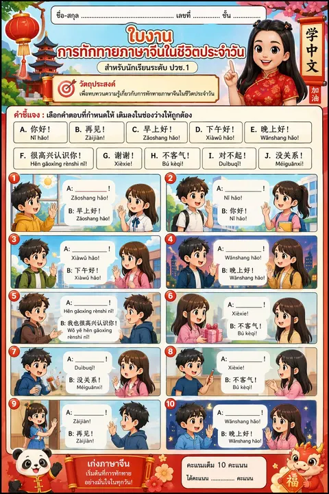 ใบงานการสนทนาภาษาจีน