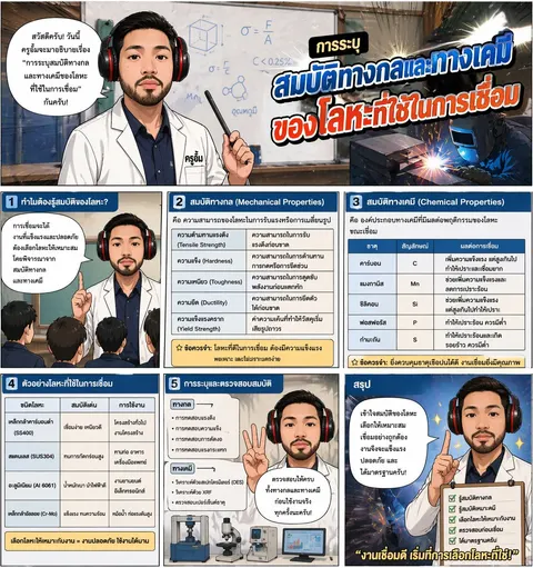 การระบุสมบัติทางกลและทางเคมีของโลหะที่ใช้ในการเชื่อม
