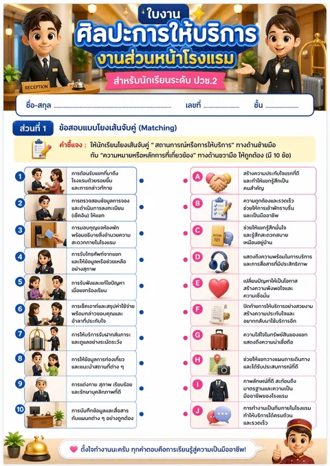 ใบงานศิลปะการให้บริการงานส่วนหน้าโรงแรม