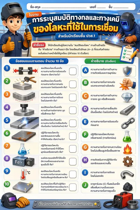 การระบุสมบัติทางกลและทางเคมีของโลหะที่ใช้ในการเชื่อม