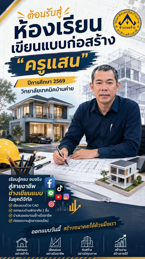 โปสเตอร์ต้อนรับห้องเรียนเขียนแบบก่อสร้าง