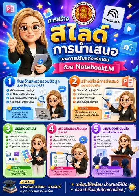 การสร้างสไลด์การนำเสนอและการปรับแต่งเพิ่มเติมด้วย NotebookLM