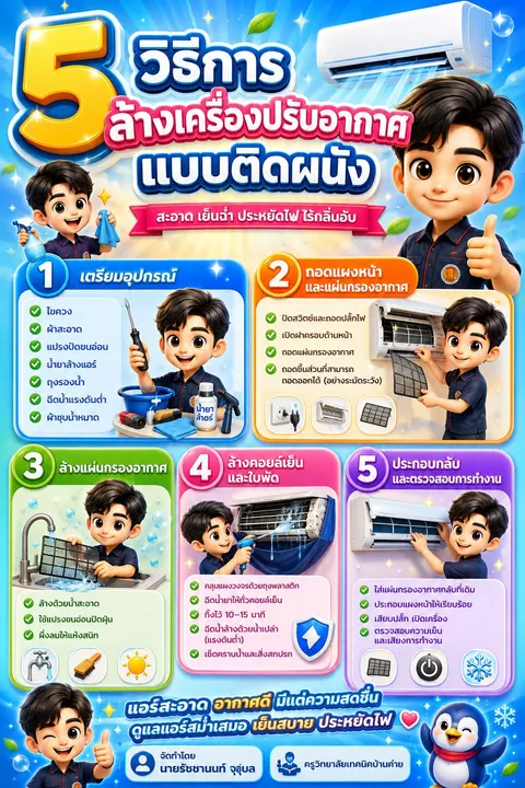 5 วิธีการล้างเครื่องปรับอากาศแบบติดผนัง