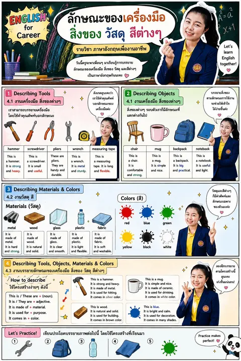 ร้างภาพ หนังสือการ์ตูนช่องญี่ปุ่น ให้ความรู้ เรื่อง “ลักษณะของเครื่องมือ สิ่งของ วัสดุ สีต่างๆ
